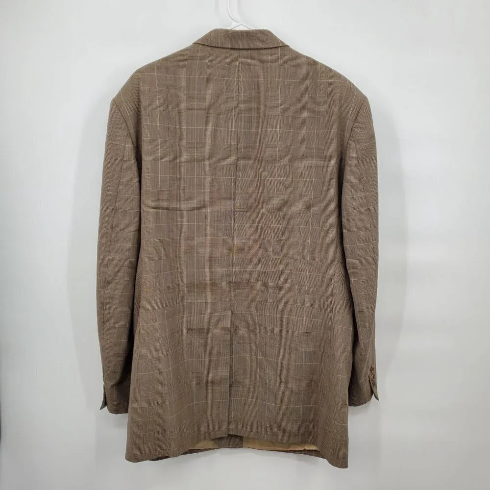 Brooks Brothers Plaid 2 Button Blazer Jacket Mens Size 44R Notched Lapels Brown